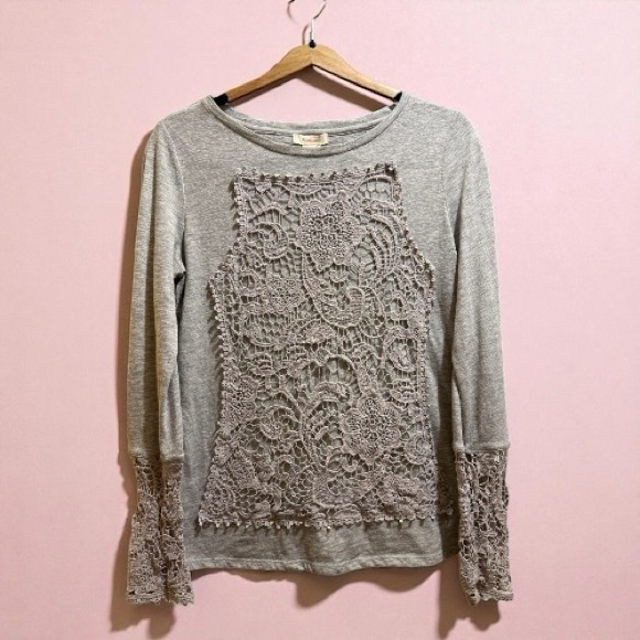 Sundance Traditions Crochet Lace Long Sleeve Tee - Picture 2 of 7